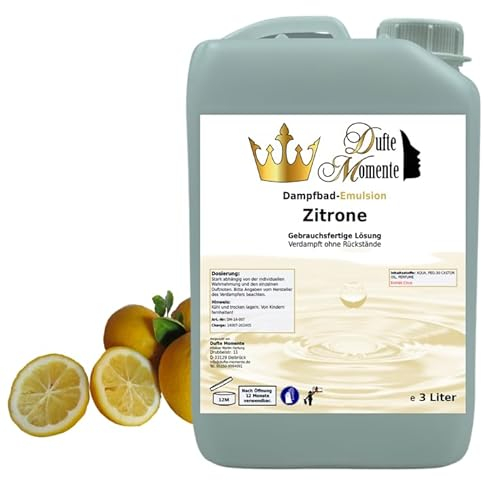 Dufte Momente | Dampfbad Emulsion 3 Liter Zitrone | geprüfte Qualität | mit naturreinen und natürlichen ätherischen Ölen | gebrauchsfertig | vegan und ohne Tierversuche