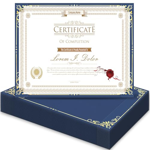 HAUTOCO 30 Packs Single Sided Certificate Holders, Award Certificate Covers with Gold Foil Border Navy Blue Diploma Holders for Letter Size 8.5 x 11 Cardstock, Graduation, Documents