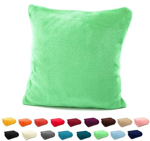 heimtexland ® Flanell Kuschel Kissen Super Soft Dekokissen Plüsch Typ380 Kissenhülle Apfelgruen 48x48 cm