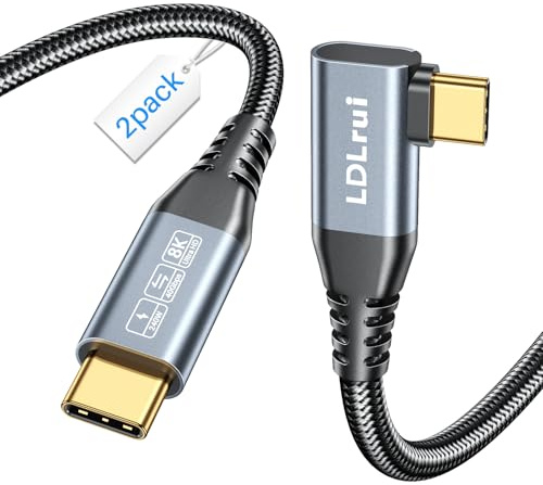 USB C auf USB C Monitorkabel, 8K @ 60Hz/4K @ 144Hz, rechtwinkliges USB-C-Videokabel, 40 Gbit/s USB C Hochgeschwindigkeits-Datenübertragung, 240 W Schnellladung für iPhone 16, MacBook Pro, iPad,