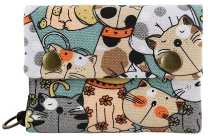 Energather Portefeuille pour Femme, Porte Monnaie Femme en Toile avec Motifs Mignons pour Femmes et Filles, Portefeuille Léger avec Anneau pour Argent et Cartes