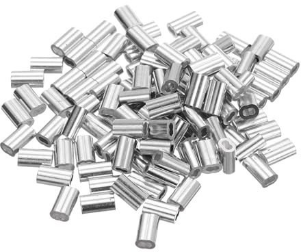 uxcell 1/16(1.2mm) Aluminum Crimping Loop Sleeve, Double Hole Cable Ferrule for Wire Rope, Silver 110Pcs