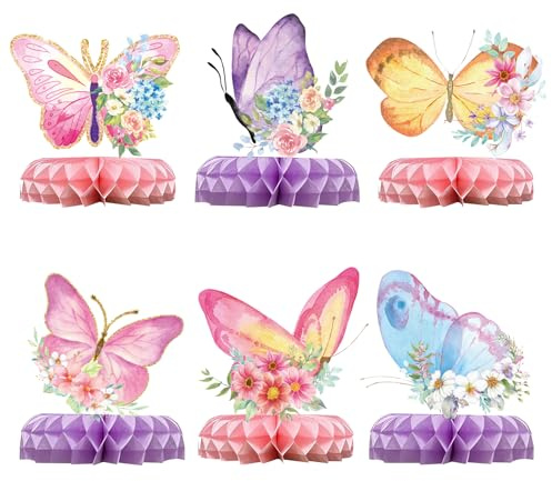 FOSDICK 12 Pezzi in 6 Stili Centrotavola Compleanno, Centrotavola Battesimo, Decorazione da Tavolo A Nido d'Ape Tema Farfalla, Decorazioni Compleanno Bambina per Uomini e Donne, Feste di Compleanni