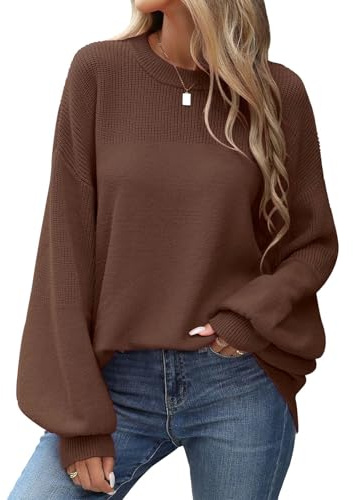 heekpek Pull Femme Hiver Chaud Chic et Élégant Col Rond Oversize Doux Pull Grosse Maille Femme Sweat Décontractée Manche Longue Haut Automne, Marron, M