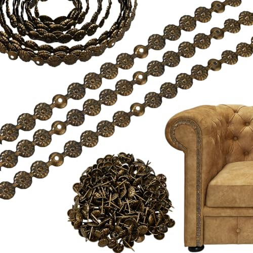 SUPERFINDINGS 11 Sets Upholstery Tacks Trim Strip Total 1M D11mm Decorative Nail Trim Antique Bronze Furniture Tack Nails Strips Iron Daisy Head Upholstery Pin for Sofa Chair Bed Couch(18PCS Pins/Set)