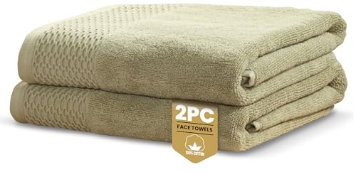 Rapport Home Eden Weave Face Towels 2-Pack Luxurious 100% Cotton 500gsm Soft Absorbent Face Cloths, Oeko-Tex Certified Bathroom Hand Towels | Olive (30x30cm)