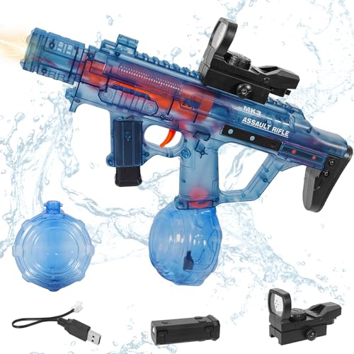 PQETBV Pistola de Agua Eléctrica, Pistola de Agua Automática con Efectos de Destello y Retroceso, 8-10 m Alcance, 250 ml Capacidad, Juguete para Fiestas de Verano en la Piscina para Niños y Adultos