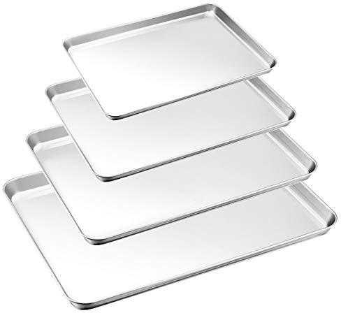 HaWare Baking Tray Set of 4, Stainless Steel Oven Cookie Sheet –Rimmed Pan Baking Sets -Healthy & Non Toxic, Easy Clean & Dishwasher Safe (Large Size)
