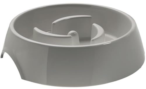 HUNTER Anti-Schlingnapf ATLANTA aus Melamin, Futternapf mit Futterlabyrinth gegen Schlingen, rutschhemmend, kratz- & stoßfest, spülmaschinengeeignet, Farbe grau, 550 ml