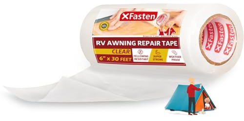XFasten RV Awning Repair Tape, 6-Inch by 30-Foot, Waterproof Rip Stop Patch for Vinyl, RV punctures, Camper, Awning, Canopy, Tents, Tarpaulin and Greenhouse