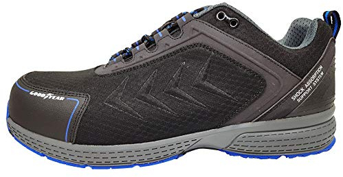 Goodyear Zapato de seguridad para hombre, sin metal, resistente al agua, ligero, compuesto de puntera flexible, entresuela para entrenamiento, S3/SRC/HRO, negro, talla 41-46