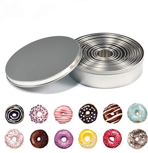 12 Pcs Pastry Round Cutter, Stainless Steel Round Cookie Cutter Metal Molds 2.6cm to 11.3cm, Circle Molds for Biscuit Pastry Donut Muffins Doughnut Cutters, Shortbread Making (Plain Edge)