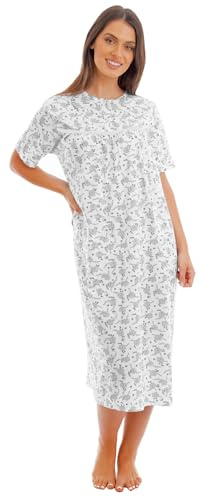 i-Smalls Ladies 100% Cotton Nightdress Short Sleeve Nightie Soft Breathable Sleepwear Womens Floral Nightgown Loose Fit Loungewear