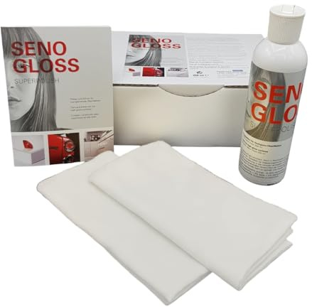 SENOGLOSS Pflege & Schutz Hochglanzmöbel Küchen Möbelpolitur 250 ml + 2x Poliertuch Set Hochglanzpflege