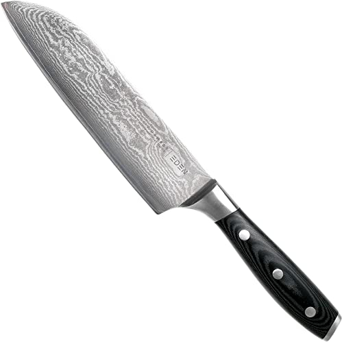 Eden Classic Damast Santoku 18 cm Coltello da Cucina EQ2030-318 Coltello da Chef Giapponese per Tagliare, Raccogliere e Schiacciare, Acciaio Damasco