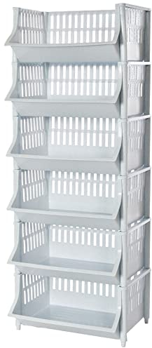 ARTECSIS Korbregal aus Kunststoff Granitgrau I 110 cm hoch I 6 Körbe I Erweiterbares Stapelregal