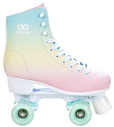Croxer - Pattini a rotelle per bambini, ragazze, ragazzi, quad, pattini a rotelle per adulti, bambini - Design retrò anni '70 - Cuscinetti ABEC-7, ruote in PU - Alessa Rainbow, 38 (24cm)