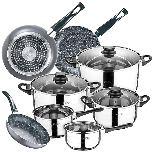 San Ignacio Juego de batería de cocina de 8pc + set 3 sartenes (16/20/24cm) aluminio prensado soul marble