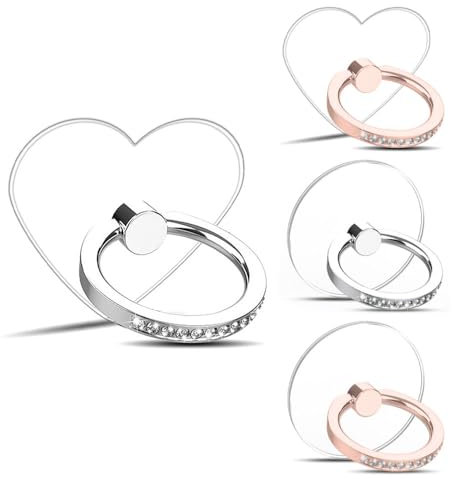 Bmeigo 4 soportes transparentes para teléfono celular, soporte para teléfono con diamante de rotación de 360 grados, soporte ajustable para teléfono celular, agarre de dedo para todos los teléfonos