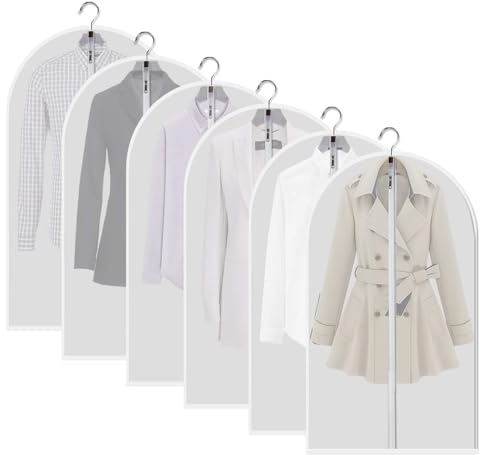 HIKPACKER 6 Stück Anzug Schutzhülle 60 X 100Cm Kleidersäcke Mit Reißverschluss, Kleidersack Anzug, Wasserdicht Kleidersäcke Mottensicher, Kleiderhülle Halbtransparent für Anzüge Mäntel Sakkos