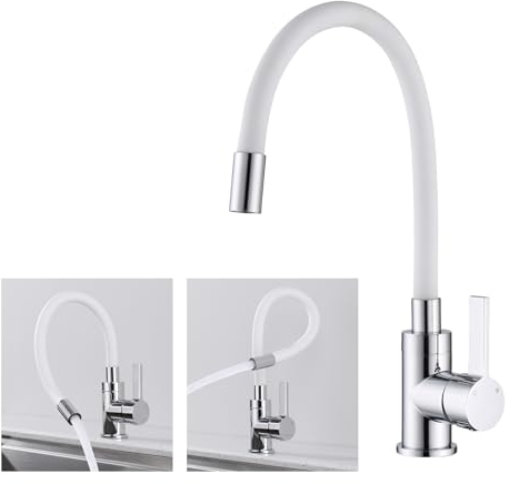 HOMELODY Wasserhahn Küche Weiß mit Flexibel Küchenarmatur 360° Drehbar Mischbatterie Küche Armatur Messing Spültischarmatur Einhebelmischer