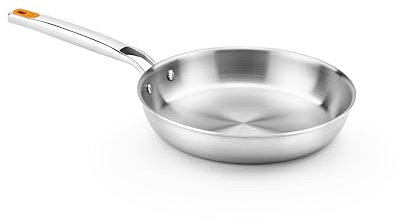 BRA Efficient Inox | Padella Efficient Inox Triply 26 cm, acciaio inox 18/10, senza antiaderente con triplo fondo diffusore forgiato, senza PFOA, manico rivettato