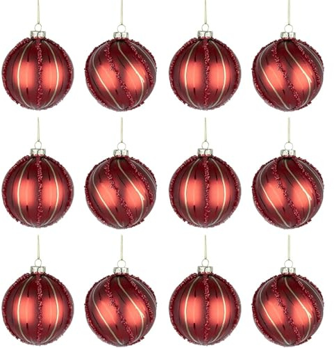 12Pcs/80mm Glass Baubles Christmas Tree Balls Spheres Hanging Ornaments Set Assorted Designs Xmas Tree Decorations