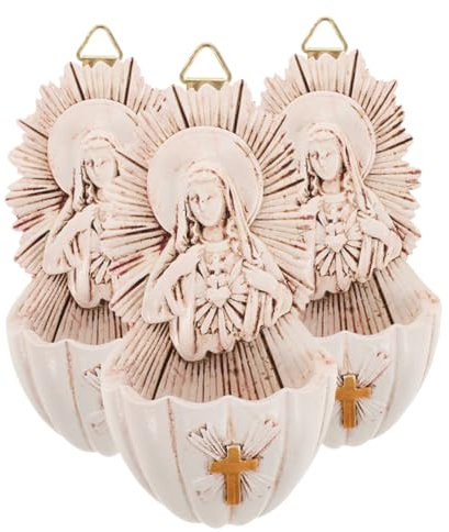Cabilock Cattolica in Resina 3 Pezzi Portarosario delle Statua della Vergine da Parete Decorazione Religiosa Ingresso