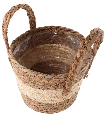 KITANDOVE Canasta De Mimbre para Plantas y Almacenamiento Maceta De Seagrass Mediana para Suculentas Cesta Decorativa para Interiores y Exteriores Contenedor y Organizador Multiusos