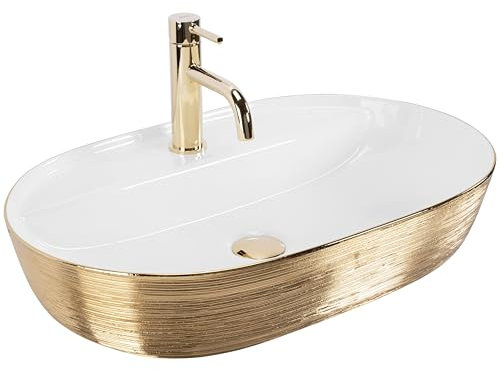 Rea Aura 61 White Gold Brush Countertop Washbasin Bathroom 60.5 x 40.5 x 13.5 cm Ceramic (Gold/White)