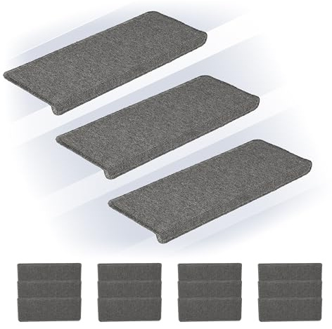 Relaxdays Tappetini Antiscivolo Scale Interne, Set 15 Tappeti Adesivi Gradini, 65x24 cm, Strisce Coprigradini, Grigio