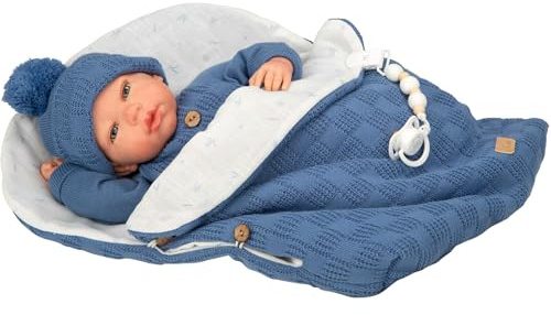 ARIAS - Reborn ARI98181 - Bébé réaliste avec vêtements bleus, sac de couchage, tétine, couche, livre de famille, certificat d'authenticité. Poids d'un vrai bébé. Jouet pour enfants à partir de 3 ans