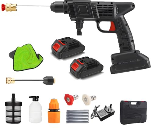 Portable Cordless Power Washer Car Wash Machine, 12V Wash Spray Equipment with Adjustable Nozzles, Car Towel, Foam Spray Can & Carry Case, 5M Water Pipe for Car/Floor/Garden Cleaning & Watering