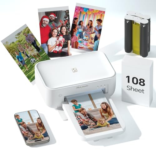 HPRT 4x6 Photo Printer with 108 Sheet & 2 Ribbon, Portable Picture Printer for iPhone & Android Smartphone, Instant Photo Printer, Bluetooth Small Phone Photo Printer, Home Use, Ideal Gift, White