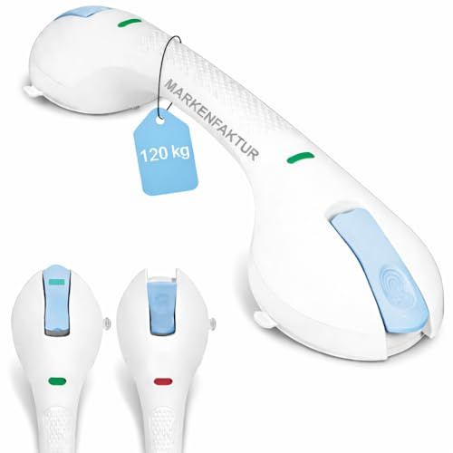 Maniglione Doccia a Ventosa Senza Fori – Maniglia Doccia Antiscivolo fino a 120 kg – Maniglione Bagno 44 cm per Doccia e Vasca – Ausilio Sicurezza per Anziani, Bambini e Persone con Mobilità Ridotta