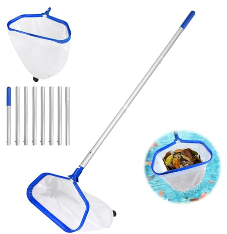Supaway Épuisette pour Piscine, Filet de nettoyage avec Manche réglable 2,8m épuisette pour étang à Double couche, Filet Profond pour Piscine - Type B (Cadre Bleu Aluminium, Filet Fin Blanc Profond)