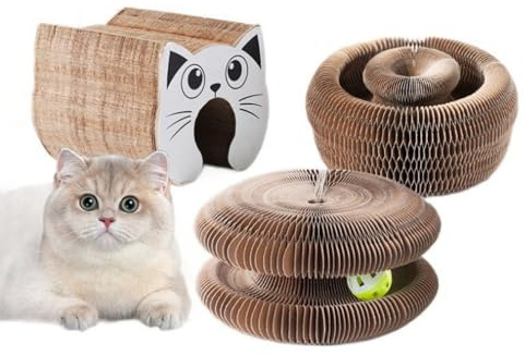 zanimoo Miaou Loop - Griffoir interactif，Griffoir pour Chat Pliable avec Jouet à Cloche, Parfait pour intérieur et extérieur, Set interactif