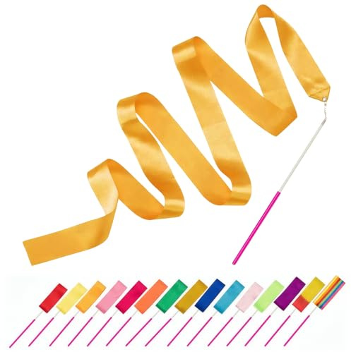 Biubee 16 Pcs Colorful Rhythmic Dance Ribbons, 79 Inch | Gymnastics Ribbon with Non-Slip Dancer Wand, Rainbow Twirler Sticks Streamers, For Girls Artistic Dancing Gymnastics