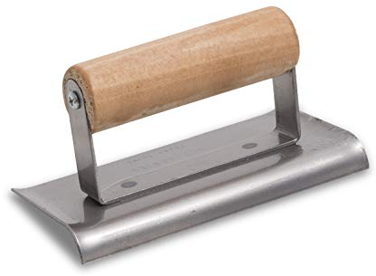 Truelle pour bordures en acier à béton de Marshalltown R 10mm, L 13mm, extrémités courbes avec manche en bois en acier inoxydable, dimension de la truelle : 152x76 mm