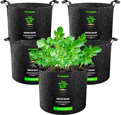 VIVOSUN Bolsa de Cultivo 5 Unidades 25 L, Grow Bags de Tela No Tejida Reforzada con Asas, para Verduras, Flores, Frutas, Invernadero y Jardín
