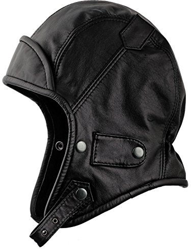 Sterkowski Bridman Echt Leder Pilotenmütze Trappermütze 54/55 cm Schwarz
