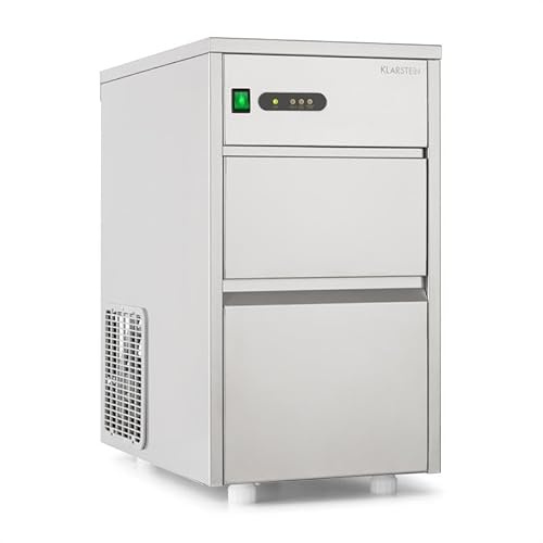 Klarstein Powericer - Macchina per Cubetti di Ghiaccio, Ice Maker Professionale, Struttura in Acciaio Inox, Compressore ad Alte Prestazioni Silenzioso, XL, 20 kg/24 h, Argento
