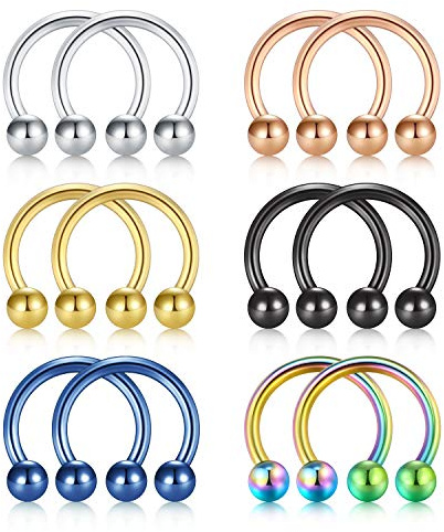 Rajnard Piercing de Nariz Anillos Piercing Septum 16G 6 mm Acero quirúrgico Piercing Helix Tragus Cartílago Labio Anillo de Herradura Piercing Joyería