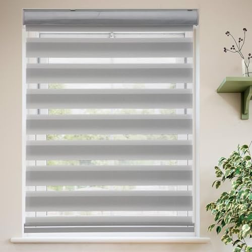 MYshade Roller Shades Zebra Blinds for Windows Cordless Day and Night Light Filtering Dual Layer Roller Blinds 23 x 72 Grey