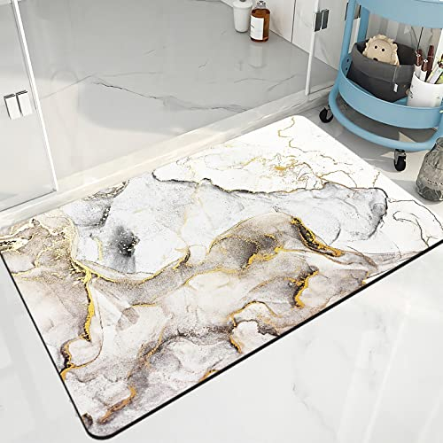 Tobil Badematte rutschfest saugfähig Badvorleger Badezimmerteppich Weißgold-013 40x60-50x80 (50x80cm)