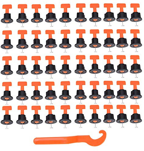 Kit Sistema di Livellamento Per Piastrelle, 50 Perni in Acciaio 1 Chiave Speciale Kit di Strumenti Per L'installazione di Piastrelle Riutilizzabili Composti di Livellamento del Pavimento Per L'install