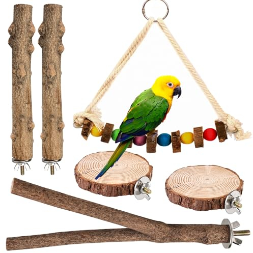 Vegena Naturholz Sitzstangen: 6 Stück Natürliche Astgabel Sitzstangen Für Vögel, Multifunktionales Vogelspielzeug Zum Kauen Und Klettern, Für Wellensittiche Und Papageien (Verschiedene Formen)