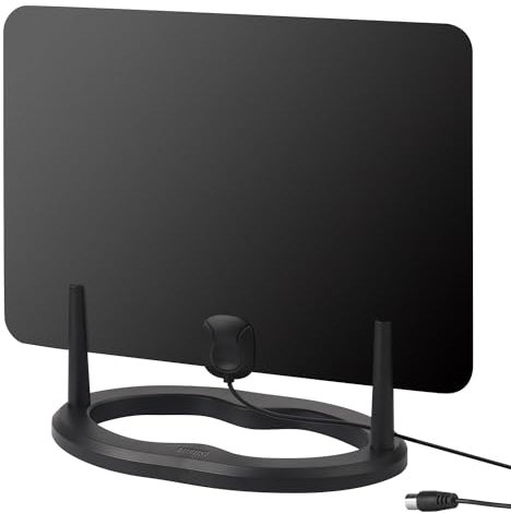 August DTA455 DVB-T/DVB-T2 HD Antenne 1080p - Digitale TV Antenne 5dBi stärkere Zimmerantenne hohe Reichweite Standfuß/Klebepad 3m Kabel für Fernsehen und alle DVB-T2 Geräte innen außen