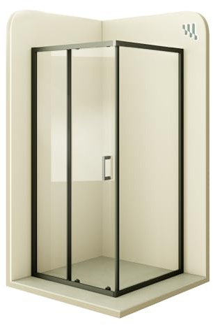 Moments Of Glass Mampara de Ducha Dora 70x140x190cm, REVERSIBLE, Puerta Corredera, Ajuste 67.5-69.5x137.5-139.5cm, Perfiles Negros, Cristal Templado Transparente 6mm