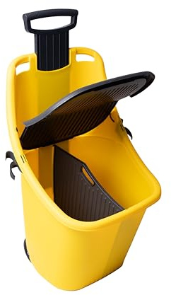 FORTENA Gartenschubkarre Schubkarre gelb 75L für den Transport von Gartengeräten, Kompost und Sand, Transportschubkarre 70kg mit Teleskopgriff und Deckel